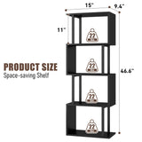 Gadroad 4-Tier Bookshelf, Narrow S-Shaped Geometric Bookcase, Wood Decorative Storage Shelving, Modern Freestanding Display Shelves, Book Shelf Unit for Living Room Bedroom Home Office, Black Gadroad