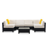 MCombo Patio Furniture Sets 7 Pieces Outdoor Wicker Sectional Sofa Set, PE Rattan Aluminum Frame Conversation Sets with Washable Cushion and Glass Table for Garden, and Backyard, 6080-7PC (White) MCombo