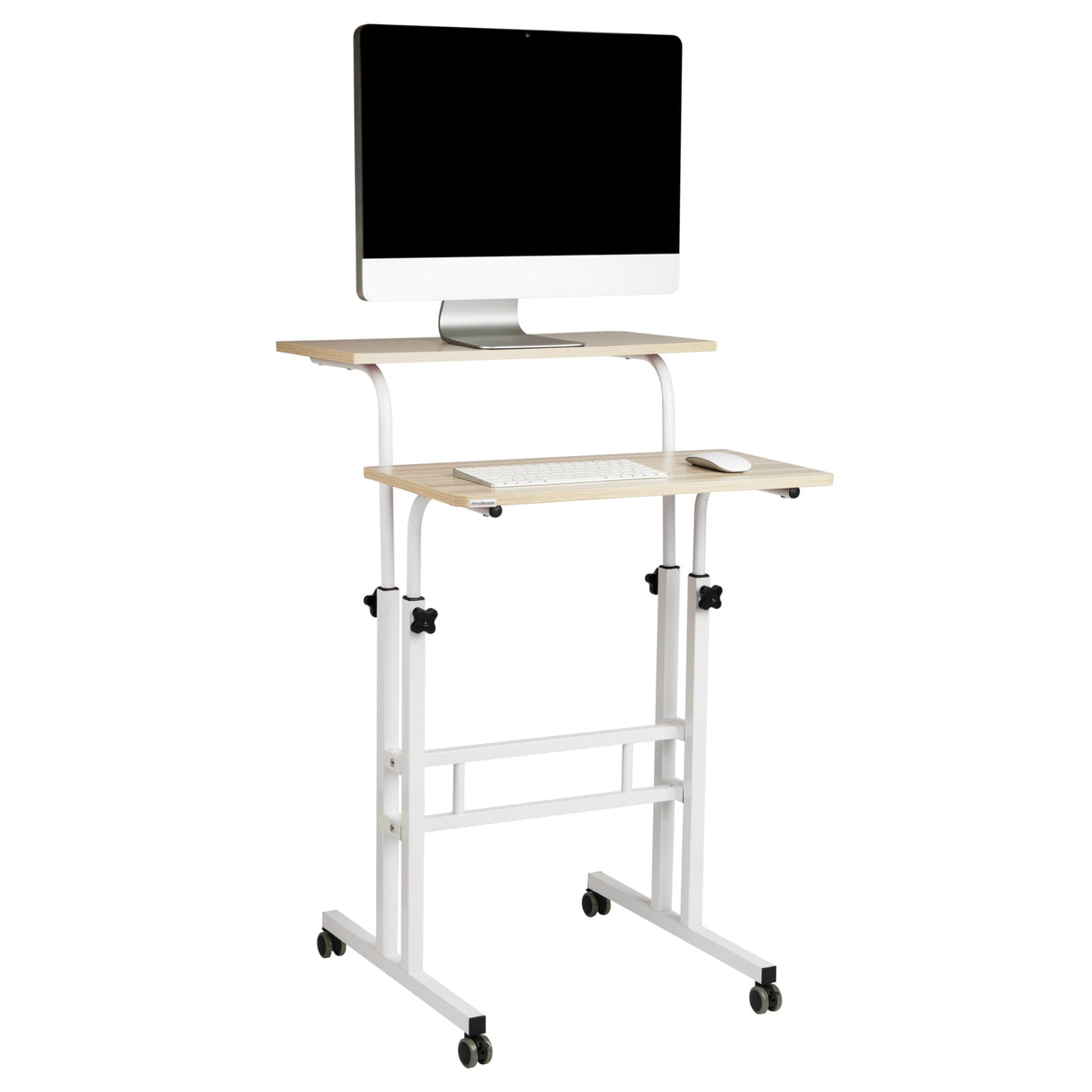 Mind Reader Standing Desk, Adjustable Height, Computer Desk, Laptop Desk, Portable, Rolling, 23.5"L x 19.5"W x 39"H, White Mind Reader