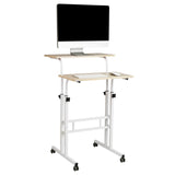 Mind Reader Standing Desk, Adjustable Height, Computer Desk, Laptop Desk, Portable, Rolling, 23.5"L x 19.5"W x 39"H, White Mind Reader