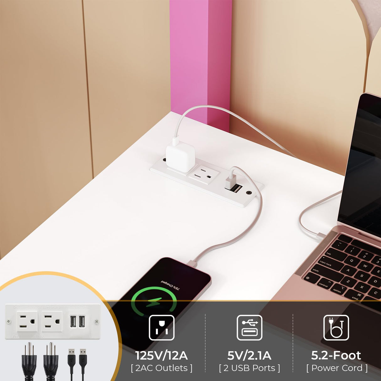 DICTAC Loft Bed Full Size with Desk and Led Lights Metal Full Loft Bed with Power Outlet Full Size Bed Frame with Top Bunk and Safety Guard & Ladder, Space-Saving,No Noise,No Box Spring Needed, Pink DICTAC