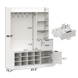5-in-1 Hall Tree with Storage and Shoe Rack for Entryway,Entryway Bench with Coat Rack and Shoe Cabinet,9 Coat Hooks & 12 Shoe Cubbies,Farmhouse Shoe Storage Cabinet with Drawer for Hallway (White) Gyfimoie