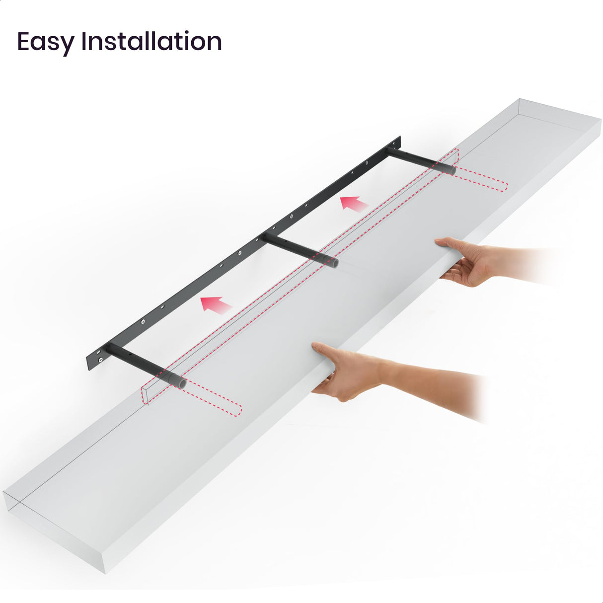 Ballucci Floating Shelves for Wall, 60" Wood Wall Shelf Set of 2, with Invisible Brackets for Bathroom, Living Room, Bedroom, Kitchen, Nursery, 8" Deep, White Ballucci