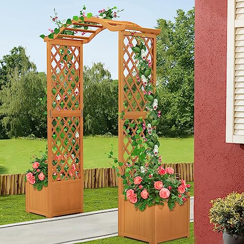 Giantex Garden Arbor with Planter, Wooden Planter Arch with Trellis, Outdoor Arch for Climbing Plants, Vegetables, Herbs, Decorations, Arbor Archway for Wedding, Ceremony, Party (Natural) - WoodArtSupply