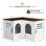 JanflyHome Corner Litter Box Enclosure for 2 Cats, Hidden Litter Box Furniture, Litter Box Cabinet with Double Room, Indoor Cat House End Table, 31.5 x 17.7 x 19.7 in, White JanflyHome