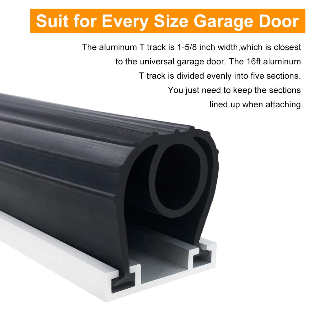 Garage Door Seals Bottom Rubber with Pre-drilled Aluminum Track Retainer Base Kit,Heavy-Duty U Shape +O Ring Combination Garage Door Weather Stripping Kit (10Ft, Black) DGSL