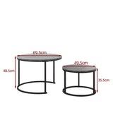 HOJINLINERO Nesting Round Coffee Table Set of 2 End Tables for Living Room,Grey Coffee Table Wooden Accent Furniture with Metal Frame,Stacking Side Tables,Black+Warm Grey HOJINLINERO
