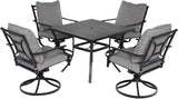 Grand patio 5-Piece Patio Dining Set for 4, E-Coated Outdoor Dining Set Swivel Patio Dining Chairs with Olefin Cushions & 1 Black Square Faux Woodgrain Dining Table with 1.5”Market Umbrella Hole Grand patio