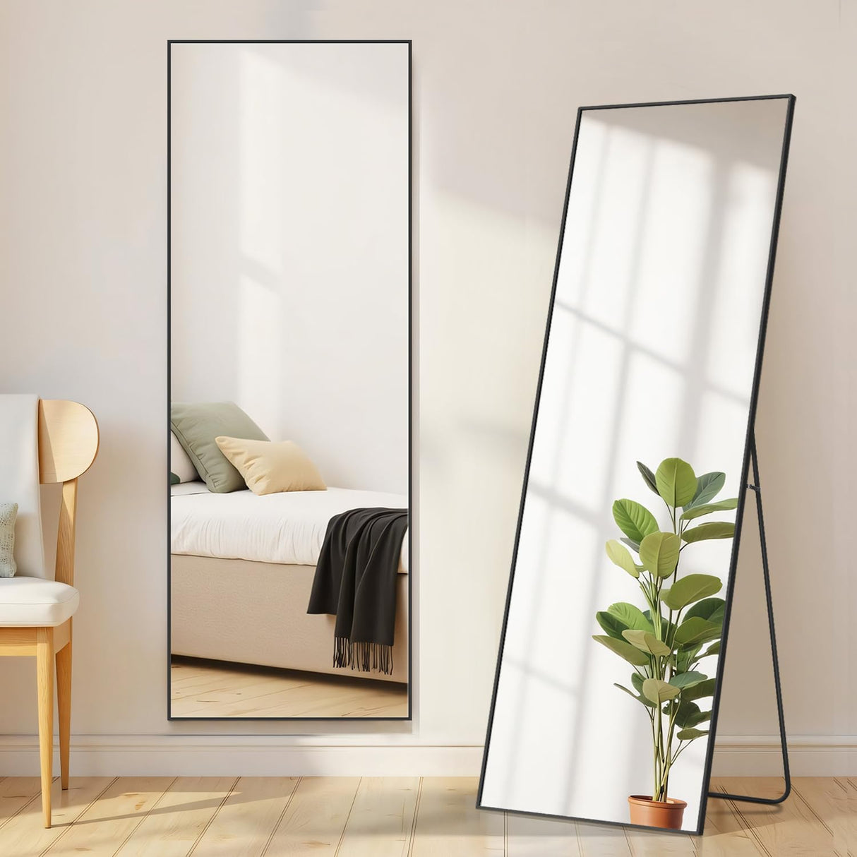Aidoly Mirror Full Length, Upgraded 16"x59" Body Wall Mirrors with Shatter-Proof Glass, Floor Standing, Hanging or Leaning, Tall Mirror with Stand Aluminum Alloy Frame for Bedroom Cloakroom Aidoly