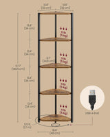 VASAGLE Corner Shelf Stand with LED Lights, 5-Tier Corner Bookshelf, Storage Shelf with Steel Frame, 9.8 x 18.9 x 57.7 Inches, for Living Room, Bedroom, Study, Rustic Brown ULBC590K01 VASAGLE