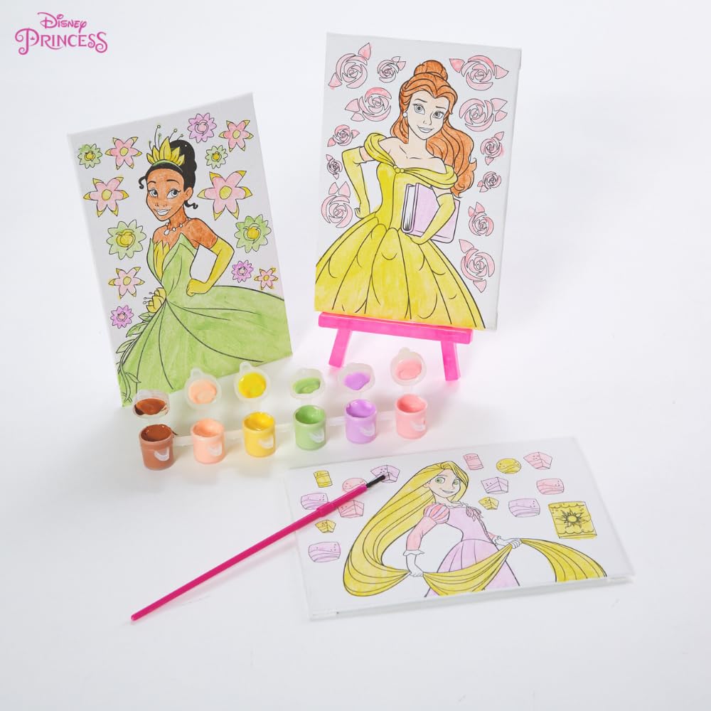 Innovative Designs Disney Princess Canvas Paint Set for Kids with 3 Canvases, Acrylic Paint, Paintbrush, & Easel Innovative Designs