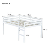 KEIKI Full Loft Bed with Ladder & Guardrails, Low Bed Frame with Storage Space, Rubberwood Loft Bed Frame for Kids Boys Girls Teens, White KEIKI