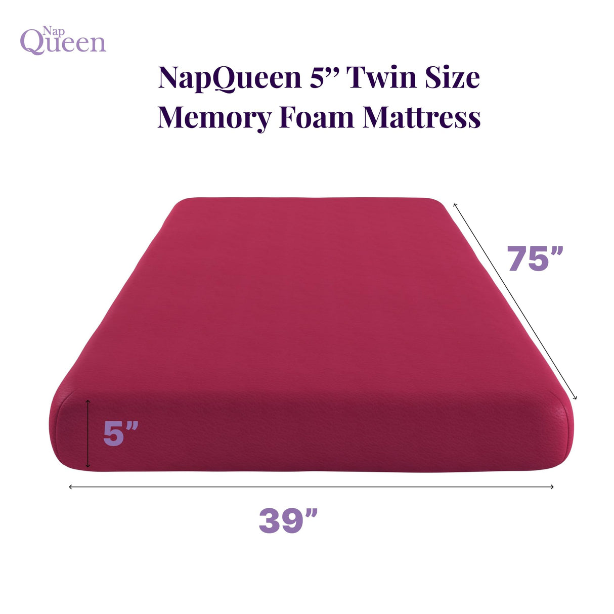 NapQueen 5 Inch Twin Memory Foam Mattress, Medium Feel, CertiPUR-US Certified, Bed in a Box, Breathable Soft Fabric Cover, Pink NapQueen
