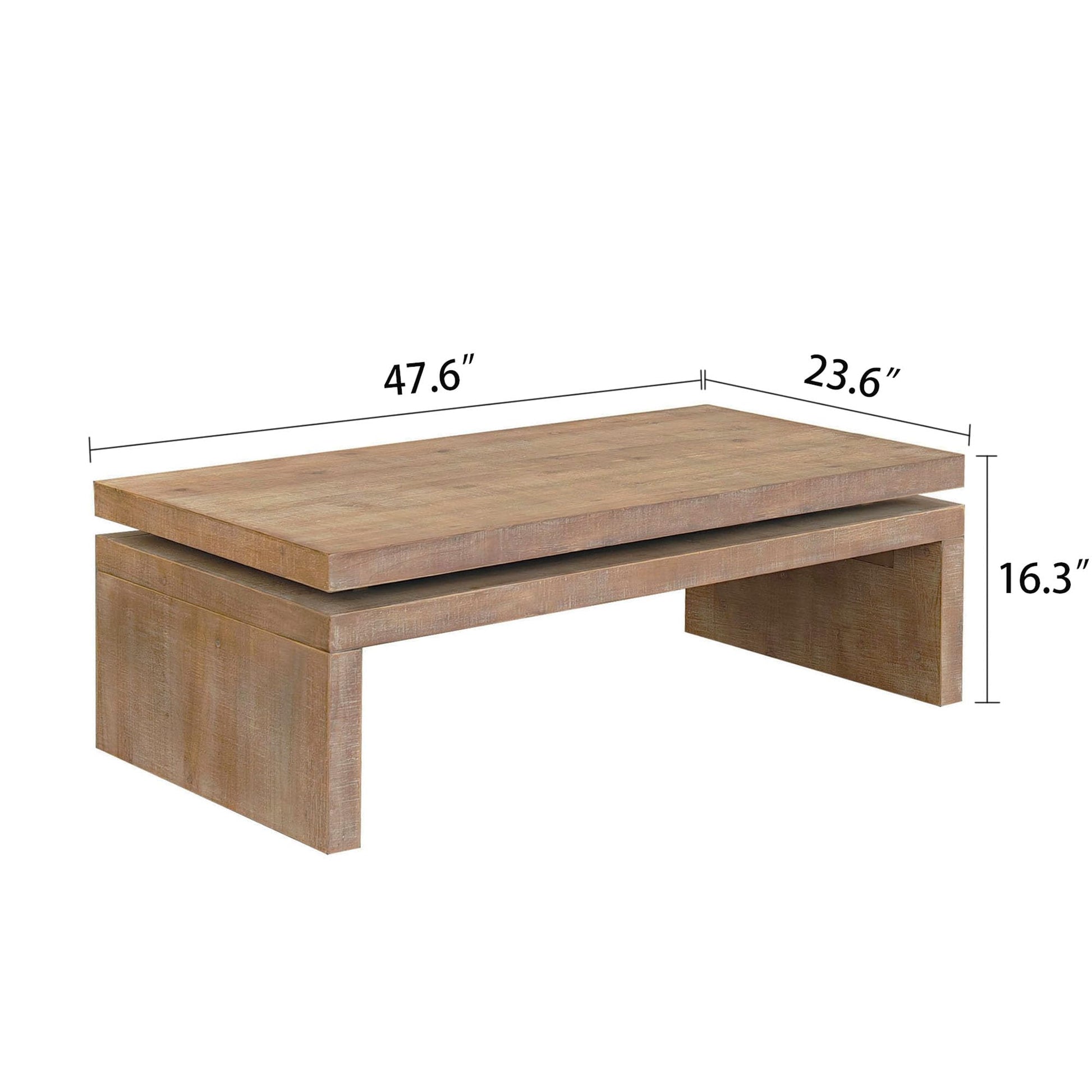 Wood Coffee Table, 47.6" Mid Century Modern Farmhouse Wooden Coffee Tables for Living Room Natural Solid Firwood Tabletop Rectangle Center Table for Home Office Tea Table (Natural) - WoodArtSupply