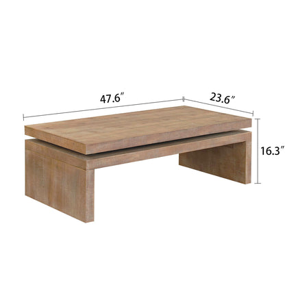 47.6" Wood Coffee Table, Mid Century Modern Farmhouse Wooden Coffee Tables for Living Room Natural Solid Firwood Tabletop Rectangle Center Table for Apartment Home Office Tea Table (Natural)