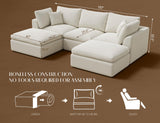 ohllob 110" Cloud Sectional Couches for Living Room, Boneless U Shaped Couch with Ottoman, 3 Seater Modular Sectional Sofa, Warm White ohllob