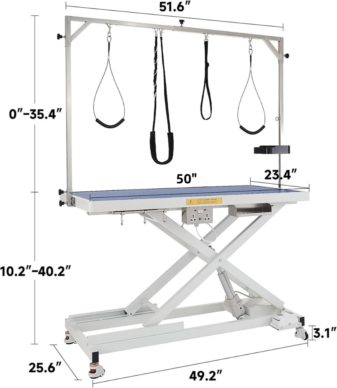 CO-Z Electric Dog Grooming Table, 50" Heavy Duty Pet Grooming Table with Height Adjustable Leveling Wheels 4 Nooses Tool Organizer, Large Dog Grooming Station for Pets Bathing Drying, 240lb Cap, White