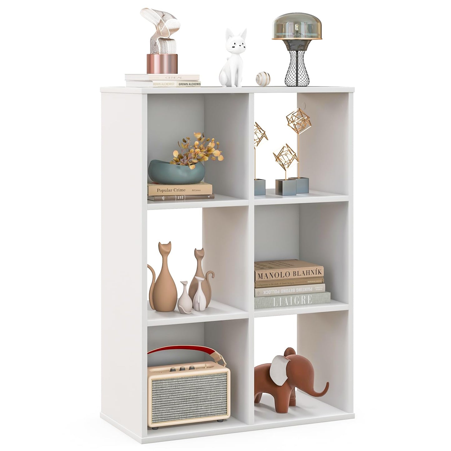 Giantex Modern 6-Cube White Bookcase - Versatile 4-Tier Freestanding Storage Shelf - WoodArtSupply