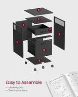 VASAGLE File Cabinet, Mobile Filing Cabinet with Wheels, 2 Lockable Drawers, Open Shelf, for A4, Letter Size, Hanging File Folders, Ink Black UOFC077B16 VASAGLE