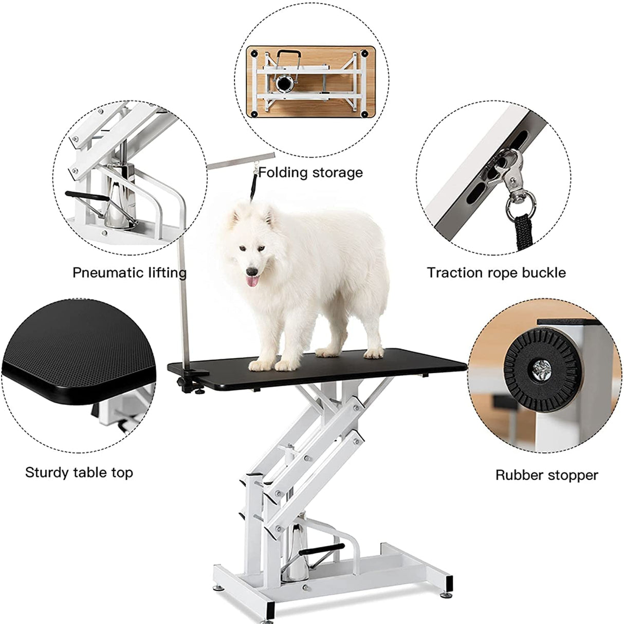 petgroomingtable 42.5 Inch Hydraulic Pet Dog Grooming Table Drying Table Heavy Duty Stainless Steel Frame with Adjustable Arm and Noose 330 lbs Capacity Height Range 21-36 Inch petgroomingtable