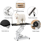 petgroomingtable 42.5 Inch Hydraulic Pet Dog Grooming Table Drying Table Heavy Duty Stainless Steel Frame with Adjustable Arm and Noose 330 lbs Capacity Height Range 21-36 Inch petgroomingtable
