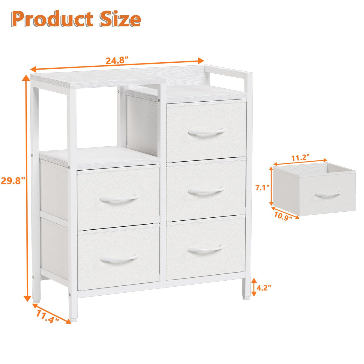 Furnulem 5 Drawer White Dressers for Bedroom Tall 2 Tier Shelf Storage Small Fabric Dresser for Closet Sturdy Metal Frame Modern Dresser Bedroom Dresser with Drawers for Hallway Rooms Furnulem