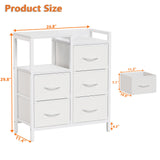 Furnulem 5 Drawer White Dressers for Bedroom Tall 2 Tier Shelf Storage Small Fabric Dresser for Closet Sturdy Metal Frame Modern Dresser Bedroom Dresser with Drawers for Hallway Rooms Furnulem