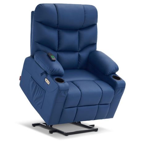 MCombo Power Lift Recliner Chair with Extended Footrest for Elderly People, Faux Leather 7287 (Navy Blue, Medium) MCombo