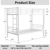 Bellemave Bunk Bed Twin Over Twin, Twin Bunk Beds with High Guardrail and Build in Ladder, Kids Bunk Beds with Slats, No Box Spring Needed, White Bellemave