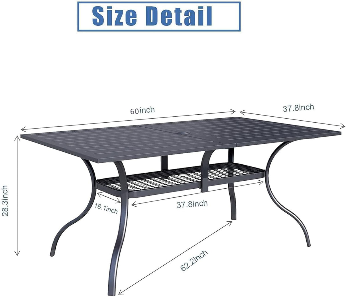 Oakcloud 60"x37" Patio Dining Table, Outdoor Metal Rectangular Table Patio Furniture Classic Black Table with 1.57" Umbrella Hole, for Garden Backyard Poolside Deck Oakcloud