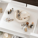 WOODTIME Armoire Bedroom Island with Sliding Glass Top, Wardrobe Closet with 12 Drawers, Walk-in Closet Island Dresser for Bedroom Shops, White WOODTIME