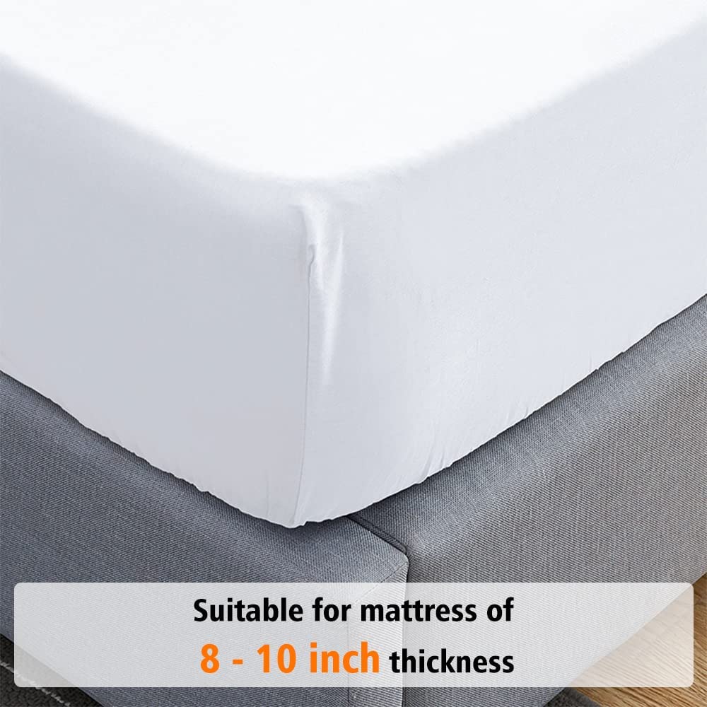 Lirex Cotton Fitted Sheet Full, 300 Thread Count Soft Breathable, 8-10" Deep Pocket Sheet for Hotel Home, White Lirex
