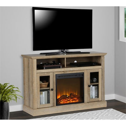 Ameriwood Home Chicago Fireplace TV Stand for TVs up to 50 Inch, Replaceable Electric Fireplace Insert Heater, Realistic Log and Flame Effect, For Living Room or Bedroom, Natural