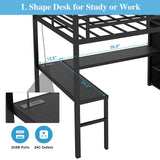 Full Size Loft Bed with Desk and Wardrobe, Metal Heavy Duty Loft Bed with Storage Stairs, LED Lights, USB Port, Full Loft Bed Frames for Kids, Junior, Adults, Space Saving, Noise Free (Black, Full) XUWANSHANG