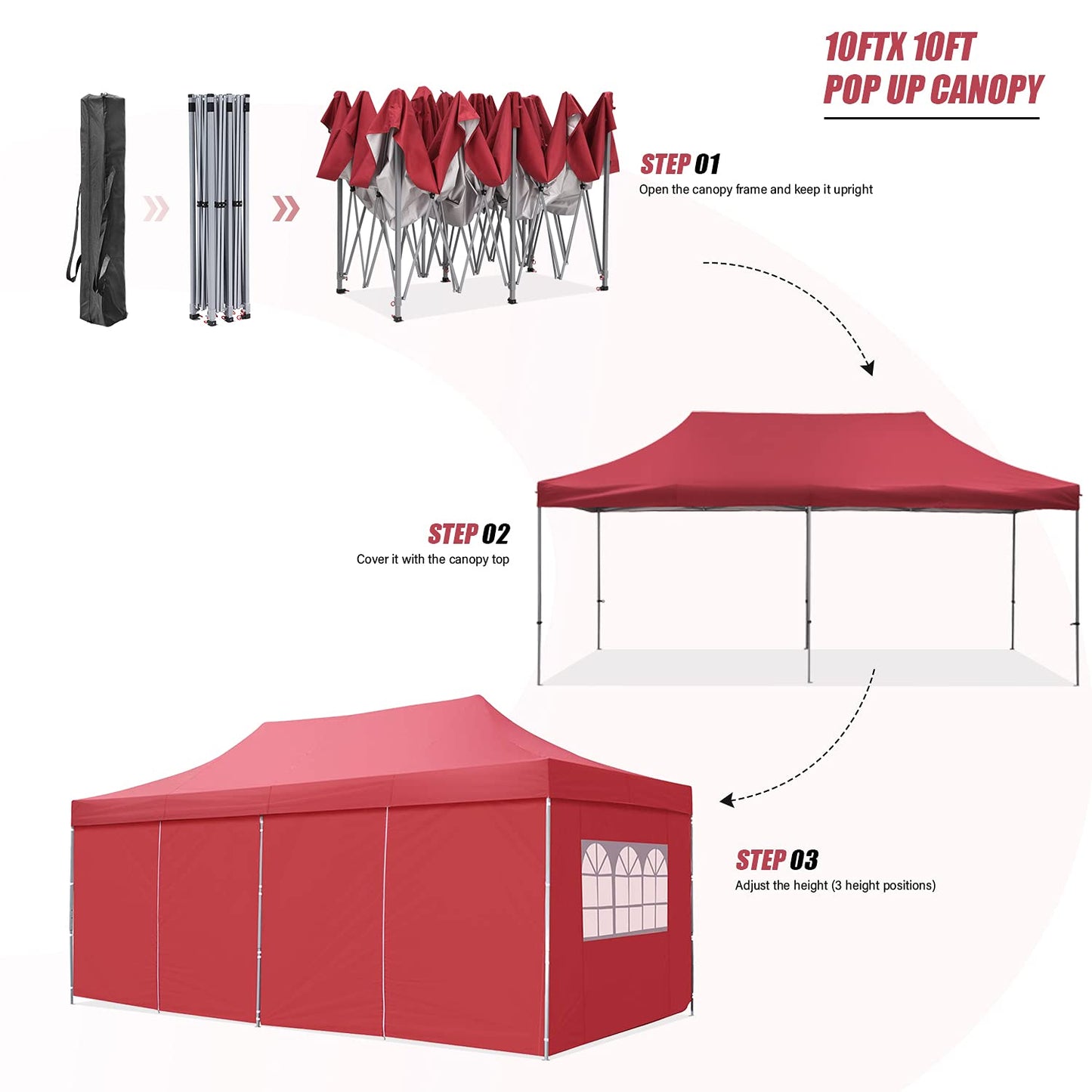 10x20 ft Instant Pop up Canopy, Wonlink Party Tent Folding Heavy Duty Gazebos with Removable Sidewalls and Wheeled Bag Waterproof