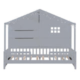 SOFTSEA Twin Size Low House Loft Bed with Shelves and Sparkling Light Stripe SOFTSEA