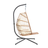 Yechen Hanging Egg Chair with Stand and Footrest for Indoor Outdoor, Foldable Wicker Rattan Patio Egg Swing Chairs Hammock Egg Chair with UV Resistant Cushion for Bedroom Porch, 350 Lbs Capacity Yechen