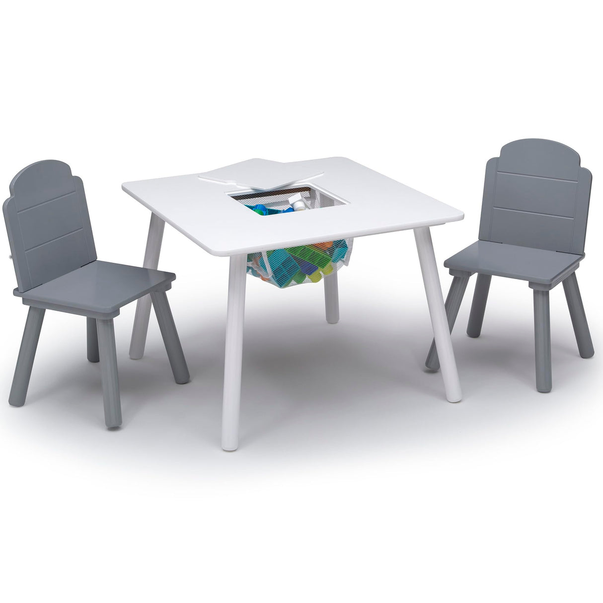 Delta Children Finn Table and Chair Set with Storage, White/Grey Delta Children