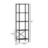 JARHETUN 5-Tier Bookshelf, Tall Narrow Bookcase with LED Lights, Book Shelf with Steel Frame, Display Storage Shelf for Living Room, Bedroom, Home Office, Study, Balcony, Black JARHETUN