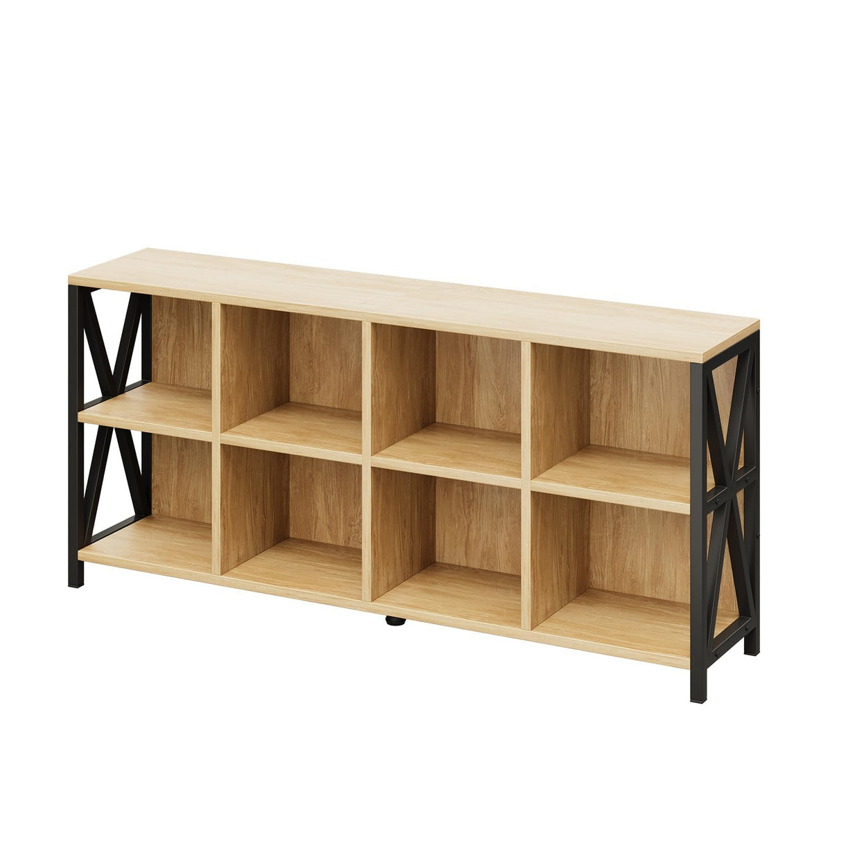 CABZOON 63" 8 Cube Horizontal Bookshelf Long Bookshelf Wood Cube Storage Organizer Wood Cubby Bookcase for Living Room Maple CABZOON