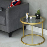 HEONITURE Gold Nesting Coffee Table Set of 2, Small Glass Nesting Tables for Living Room Bedroom, Accent Tea Table with Metal Frame HEONITURE