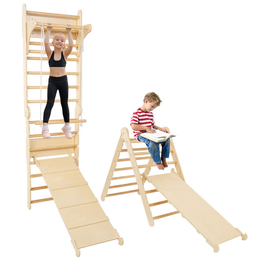 ZIKEBTUY Swedish Ladder Wall Gym Pikler Triangle Climbing Set, Indoor Foldable Toddler Climbing Toys Wall, Kids Indoor Wooden Playground Montessori Toys Jungle Gym