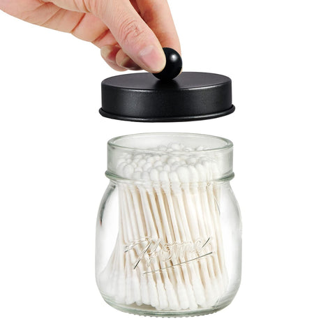 SheeChung Bathroom Accessories Set - Mason Jar Foaming Hand Soap Dispenser, Qtip Holder Set, Rustic Farmhouse Decor, Apothecary Jars, Bathroom Countertop Organizer - Black SheeChung