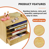 KKTONER 5-Tier Bamboo Desk Organizer with Drawer Tabletop File Organizer Document Holder with Shelf Desktop Cabinet for Home Office School Supplies (Natural) KKTONER