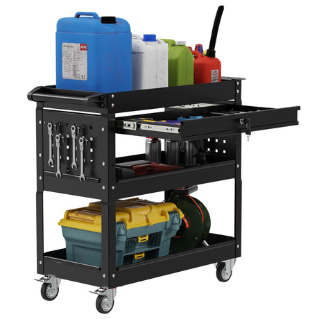 Heavy Duty 3 Tier Tool Cart, Mechanic Metal Rolling Tool Cart with Storage Drawers for Garage Workshop Maemttes