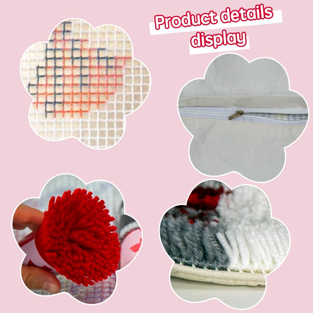 Latch Hook Kits Pillow Christmas Hat Crochet Yarn Cushion Colour Pre-Printed Canvas Rug Needlework DIY Pillowcase Hook and Latch Kit Home Arts Crafts Sofa Decoration 42x42cm/16X16inch DL-YTG
