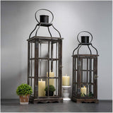 Glitzhome Farmhouse Oversized Wood Metal Lanterns Decorative Hanging Candle Lanterns Set of 2, Black (No Glass) Glitzhome