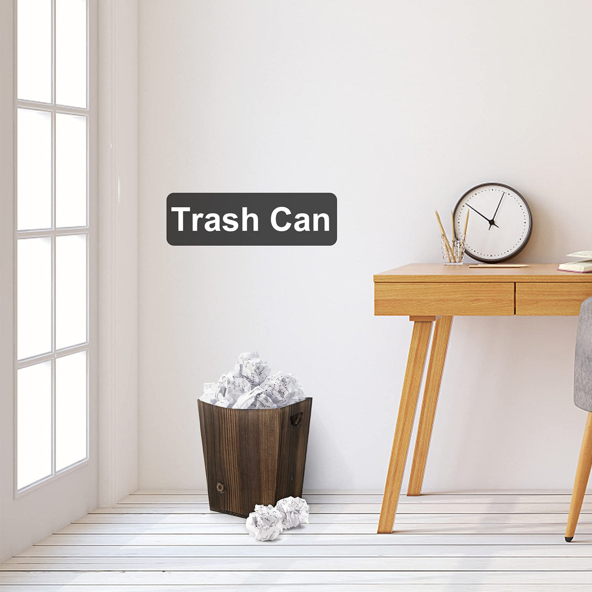 ETELI Wood Waste Basket Small Trash Can for Office Rectangular Trash Can Decorative with 2 Handles for Bathroom Bedroom Kitchen Hotel (Brown) ETELI