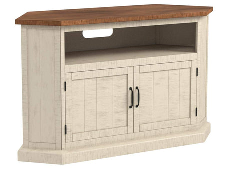 Martin Svensson Rustic Solid Wood TV Stand - Antique White and Honey Tobacco Finish - Hexagonal Shape and Farmhouse Design Entertainment Center with Shelves Included Martin Svensson Home