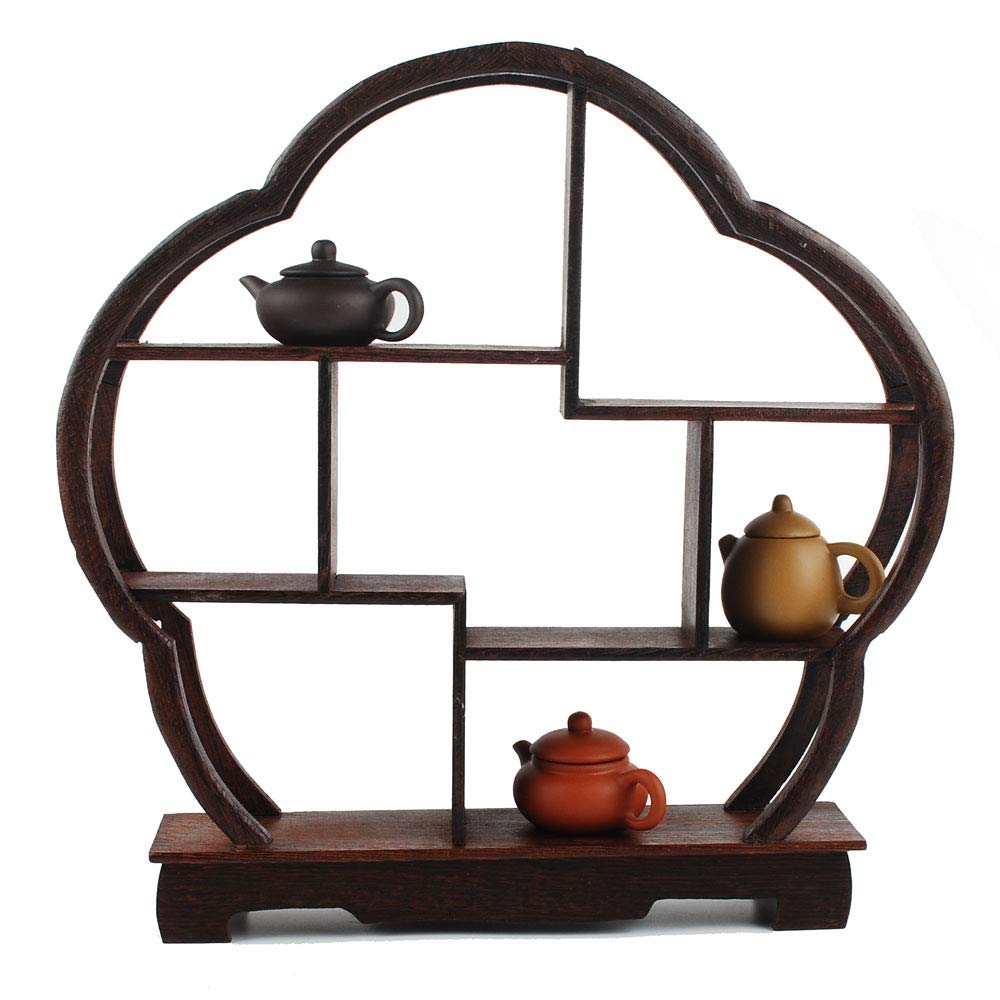 NWFashion Chinese Wooden Rosewood 11" Curio Cabinets Shelf+3PCS Mini Redware 2.5" Teacup (Plum) NWFashion